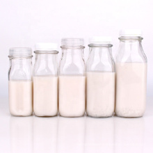 16oz 500ml transparent square milk tea coffee glass bottles with plastic lid